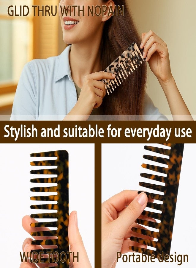 fernfern Large Hair Wide Tooth Combs, 2 Pack Cellulose Acetate Detangling Combs for Women Thick Curly Wavy Wet Dry Hair (Tortoise Shell, Ivory) - Image 2